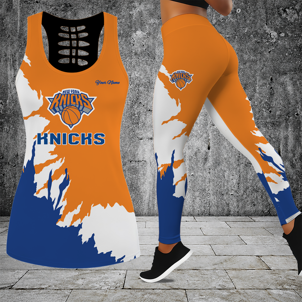 [HOT DEAL] NEW CUSTOMIZED NBA04 NYK NEW YORK KNICKS HOLLOW TANK TOP & LEGGINGS SET