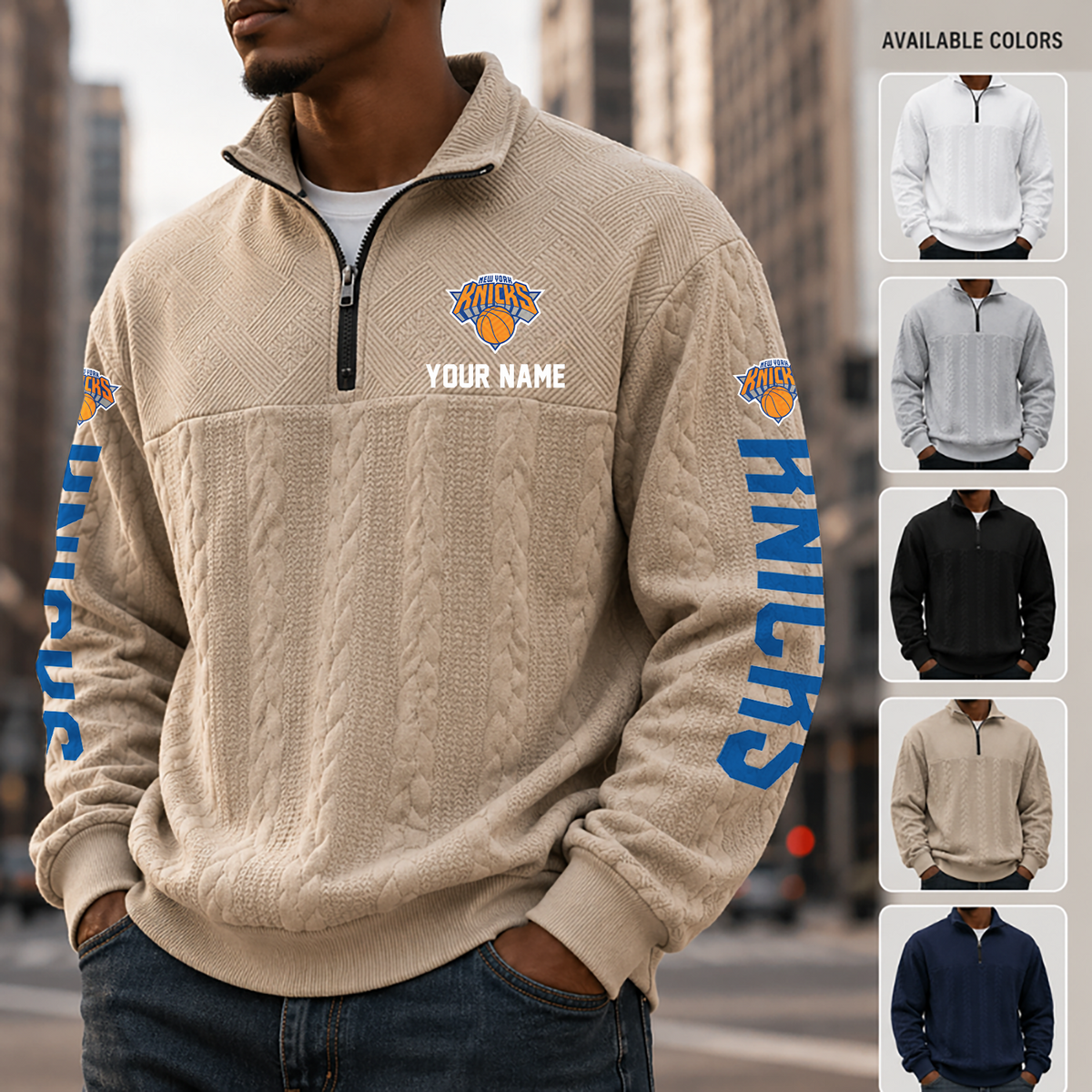 [HOT DEAL] NEW CUSTOMIZED NBA04 NYK NEW YORK KNICKS MULTICOLOR QUARTER-ZIP SWEATSHIRT