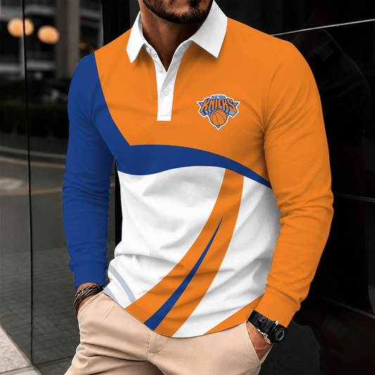[HOT DEAL] NEW CUSTOMIZED NBA04 NYK NEW YORK KNICKS MEN LONG SLEEVE POLO