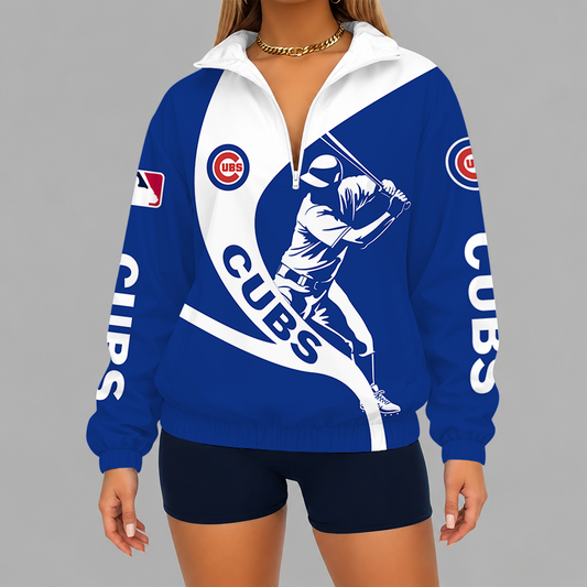 [FLASH SALE] NEW CUSTOMIZED MLB04 CCS CHICAGO CUBS V-NECK ZIPPER SWEATSHIRT JACKET
