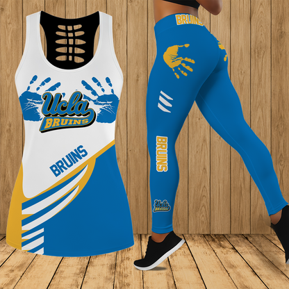 [FAN FAVORITE] NEW CUSTOMIZED NCAA MAM04 UCB UCLA BRUINS STRAPPY HOLLOW TANK TOP & LEGGINGS SET