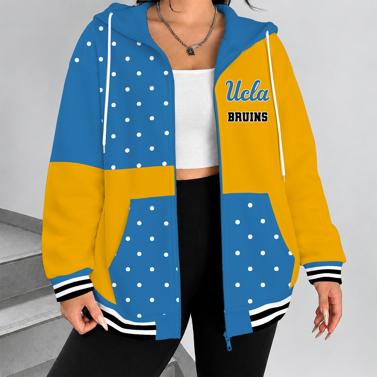 [FAN FAVORITE] NEW CUSTOMIZED NCAA MAM04 UCB UCLA BRUINS STRAPPY ZIP HOODIE