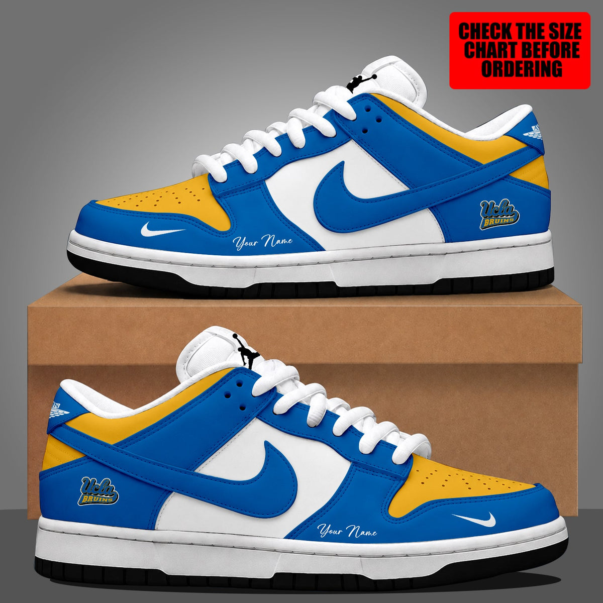 [FAN FAVORITE] NEW CUSTOMIZED NCAA MAM04 UCB UCLA BRUINS STRAPPY DUNK LOW SHOES
