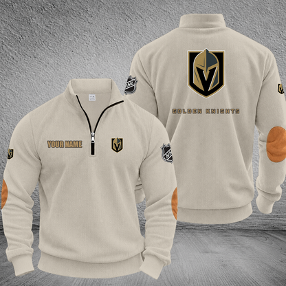 [SUPER SALE] NEW CUSTOMIZED NHL04 VGK VEGAS GOLDEN KNIGHTS MULTICOLOR STRIPED QUATER ZIP SWEATSHIRT