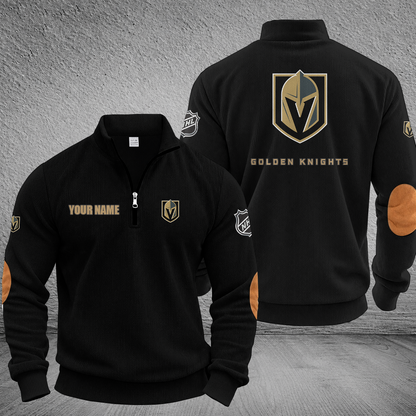 [SUPER SALE] NEW CUSTOMIZED NHL04 VGK VEGAS GOLDEN KNIGHTS MULTICOLOR STRIPED QUATER ZIP SWEATSHIRT