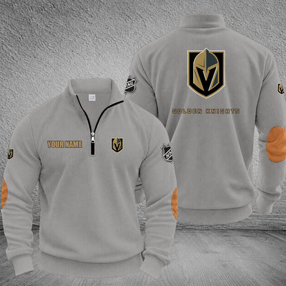 [SUPER SALE] NEW CUSTOMIZED NHL04 VGK VEGAS GOLDEN KNIGHTS MULTICOLOR STRIPED QUATER ZIP SWEATSHIRT