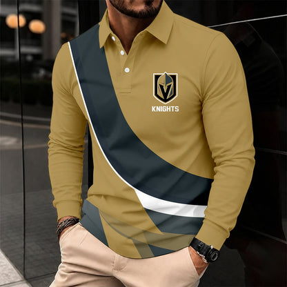 [SUPER SALE] NEW CUSTOMIZED NHL04 VGK VEGAS GOLDEN KNIGHTS MEN LONG SLEEVE POLO