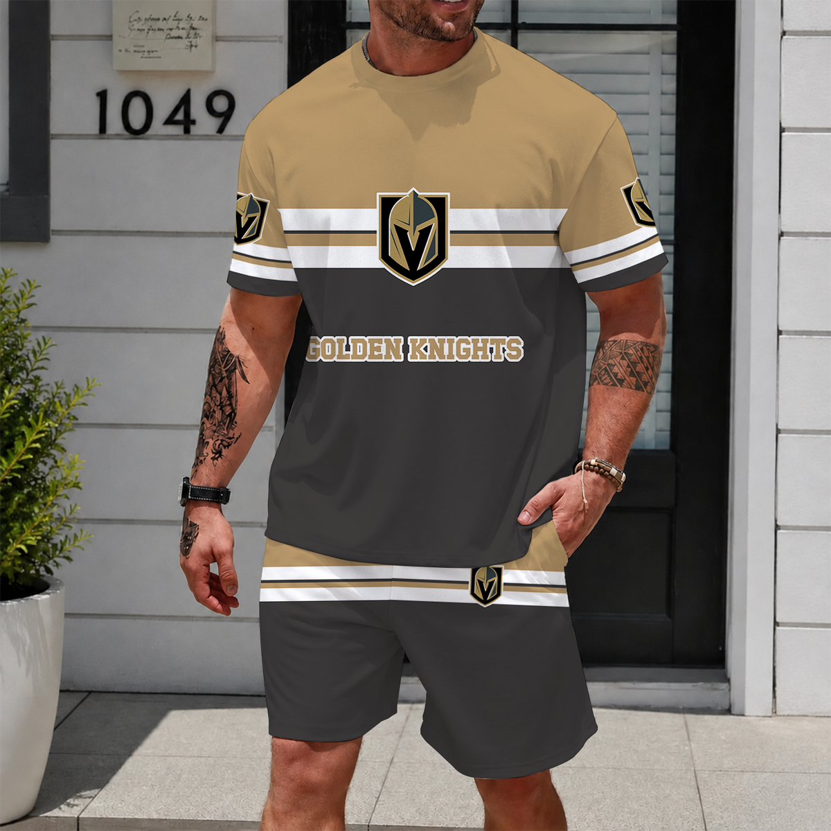 [SUPER SALE] NEW CUSTOMIZED NHL04 VGK VEGAS GOLDEN KNIGHTS UNISEX T-SHIRT & SHORTS SET