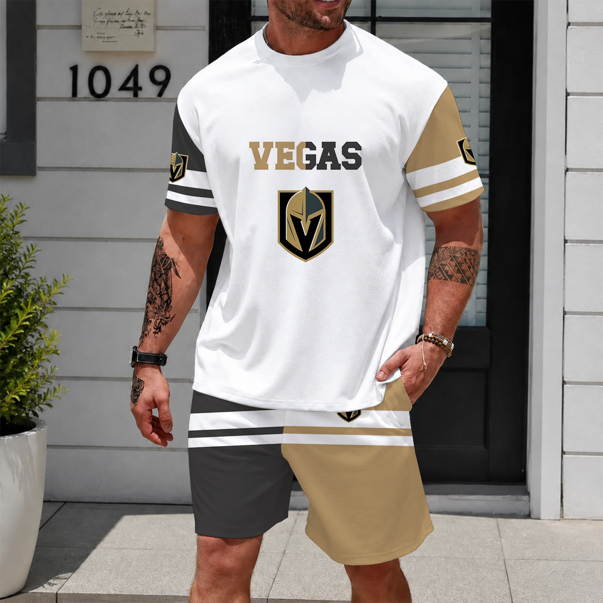 [SUPER SALE] NEW CUSTOMIZED NHL04 VGK VEGAS GOLDEN KNIGHTS UNISEX T-SHIRT & SHORTS SET