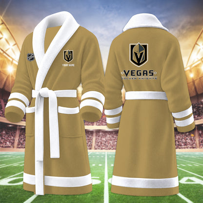 [SUPER SALE] NEW CUSTOMIZED NHL04 VGK VEGAS GOLDEN KNIGHTS MULTICOLOR FLEECE BATHROBE