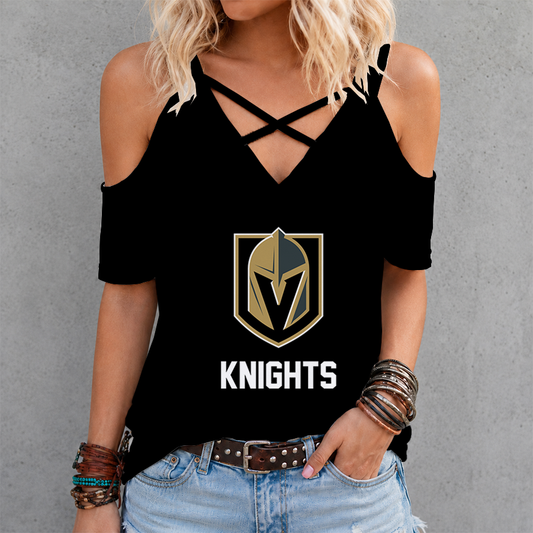 [SUPER SALE] NEW CUSTOMIZED NHL04 VGK VEGAS GOLDEN KNIGHTS CRISS CROSS V-NECK TOP