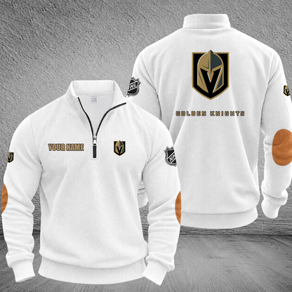 [SUPER SALE] NEW CUSTOMIZED NHL04 VGK VEGAS GOLDEN KNIGHTS MULTICOLOR STRIPED QUATER ZIP SWEATSHIRT