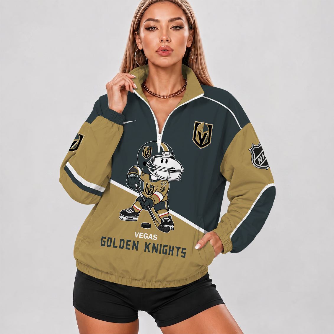 [SUPER SALE] NEW CUSTOMIZED NHL04 VGK VEGAS GOLDEN KNIGHTS V-NECK ZIPPER SWEATSHIRT JACKET
