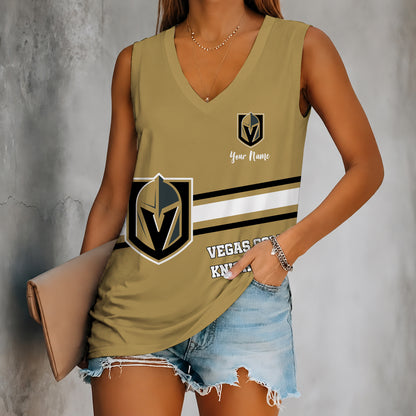 [SUPER SALE] NEW CUSTOMIZED NHL04 VGK VEGAS GOLDEN KNIGHTS WOMEN'S V-NECK TANK TOP