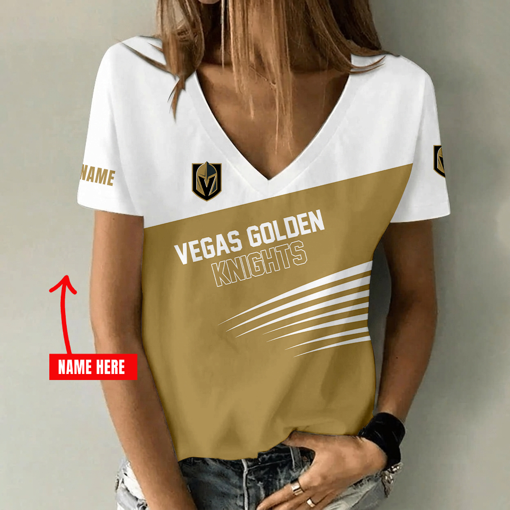 [SUPER SALE] NEW CUSTOMIZED NHL04 VGK VEGAS GOLDEN KNIGHTS V-NECK FEMALE SHIRT