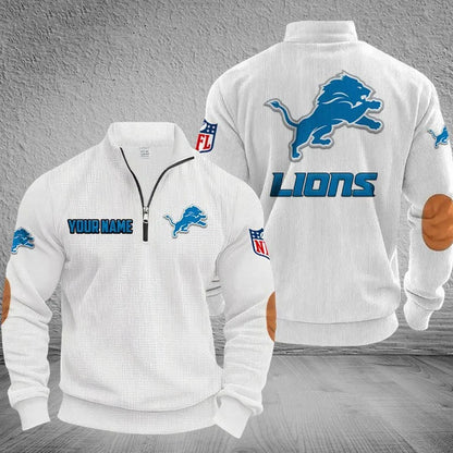 [SPECIAL OFFER] NEW CUSTOMIZED NFL04 DTL DETROIT LIONS MULTICOLOR STRIPED QUATER ZIP SWEATSHIRT