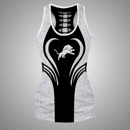 [SPECIAL OFFER] NEW CUSTOMIZED NFL04 DTL DETROIT LIONS HOLLOW TANK TOP & LEGGINGS SET