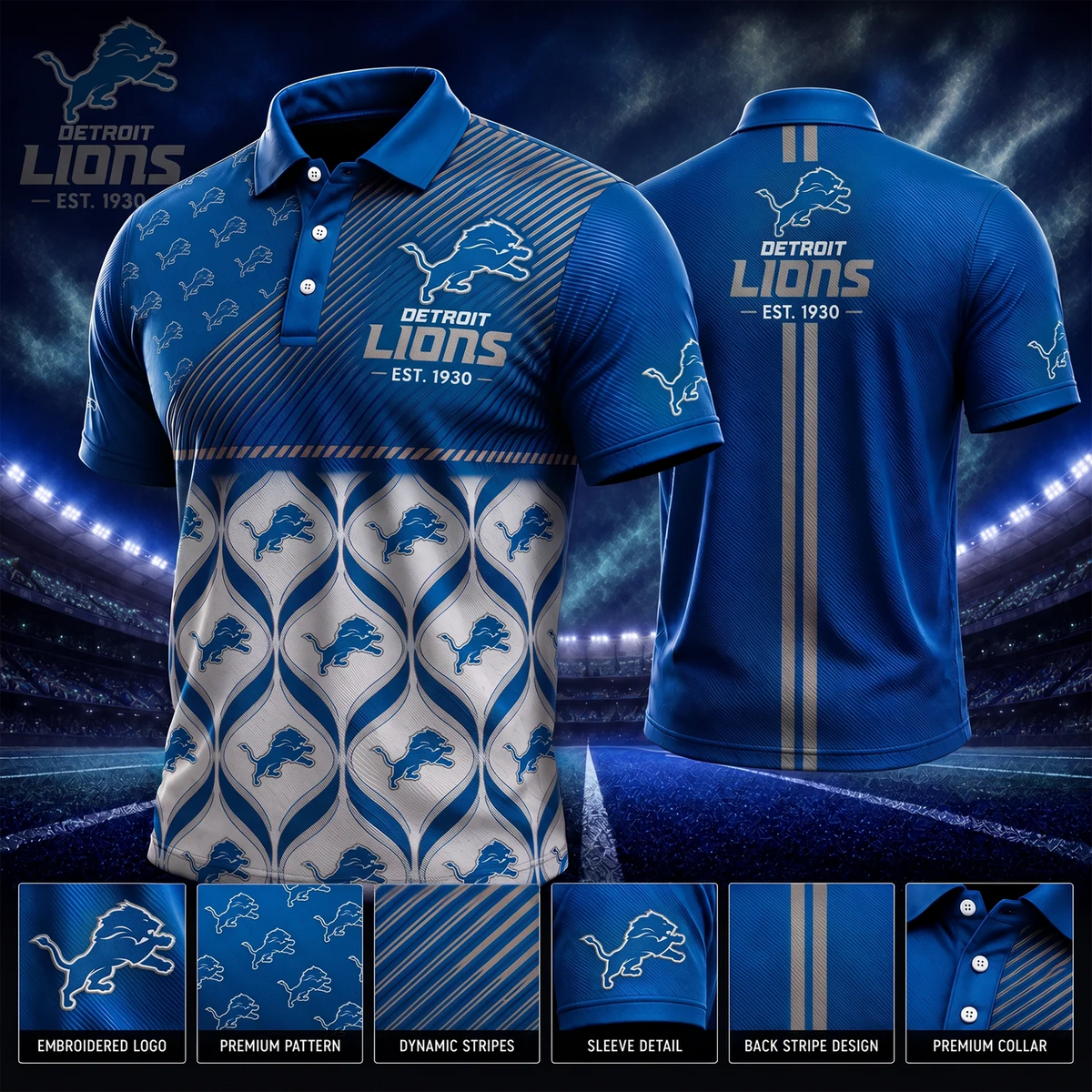 [SPECIAL OFFER] NEW CUSTOMIZED NFL04 DTL DETROIT LIONS POLO SHIRT
