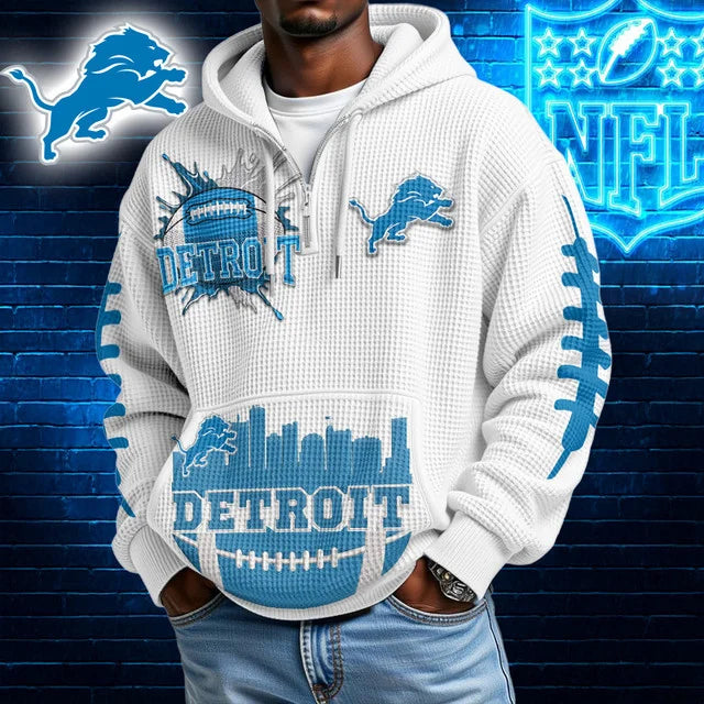[SPECIAL OFFER] NEW CUSTOMIZED NFL04 DTL DETROIT LIONS WAFFLE FULL ZIP HOODIE