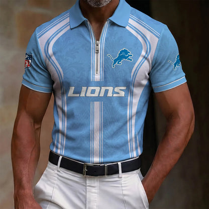 [SPECIAL OFFER] NEW CUSTOMIZED NFL04 DTL DETROIT LIONS ZIP POLO SHIRT