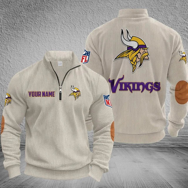 [SPECIAL OFFER] NEW CUSTOMIZED NFL05 MVK MINNESOTA VIKINGS MULTICOLOR STRIPED QUATER ZIP SWEATSHIRT