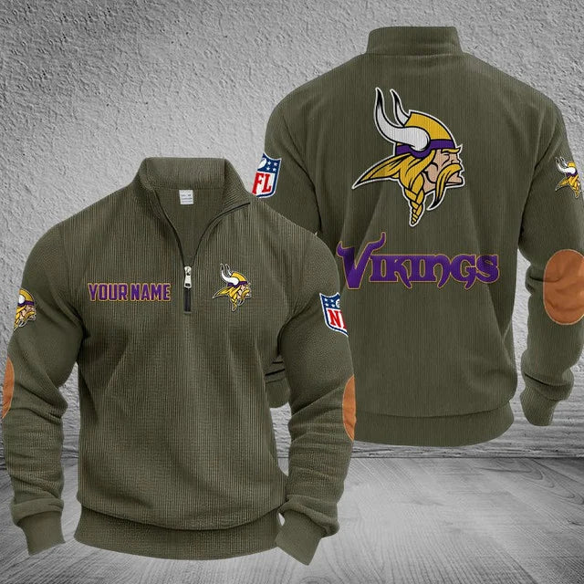 [SPECIAL OFFER] NEW CUSTOMIZED NFL05 MVK MINNESOTA VIKINGS MULTICOLOR STRIPED QUATER ZIP SWEATSHIRT