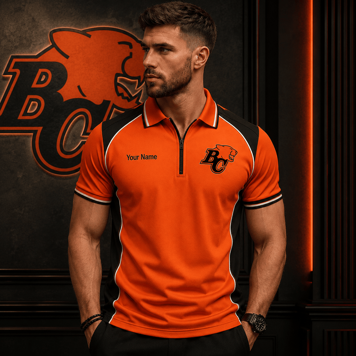 [SPECIAL OFFER] NEW CUSTOMIZED CFL05 BCL BC LIONS ZIP POLO SHIRT