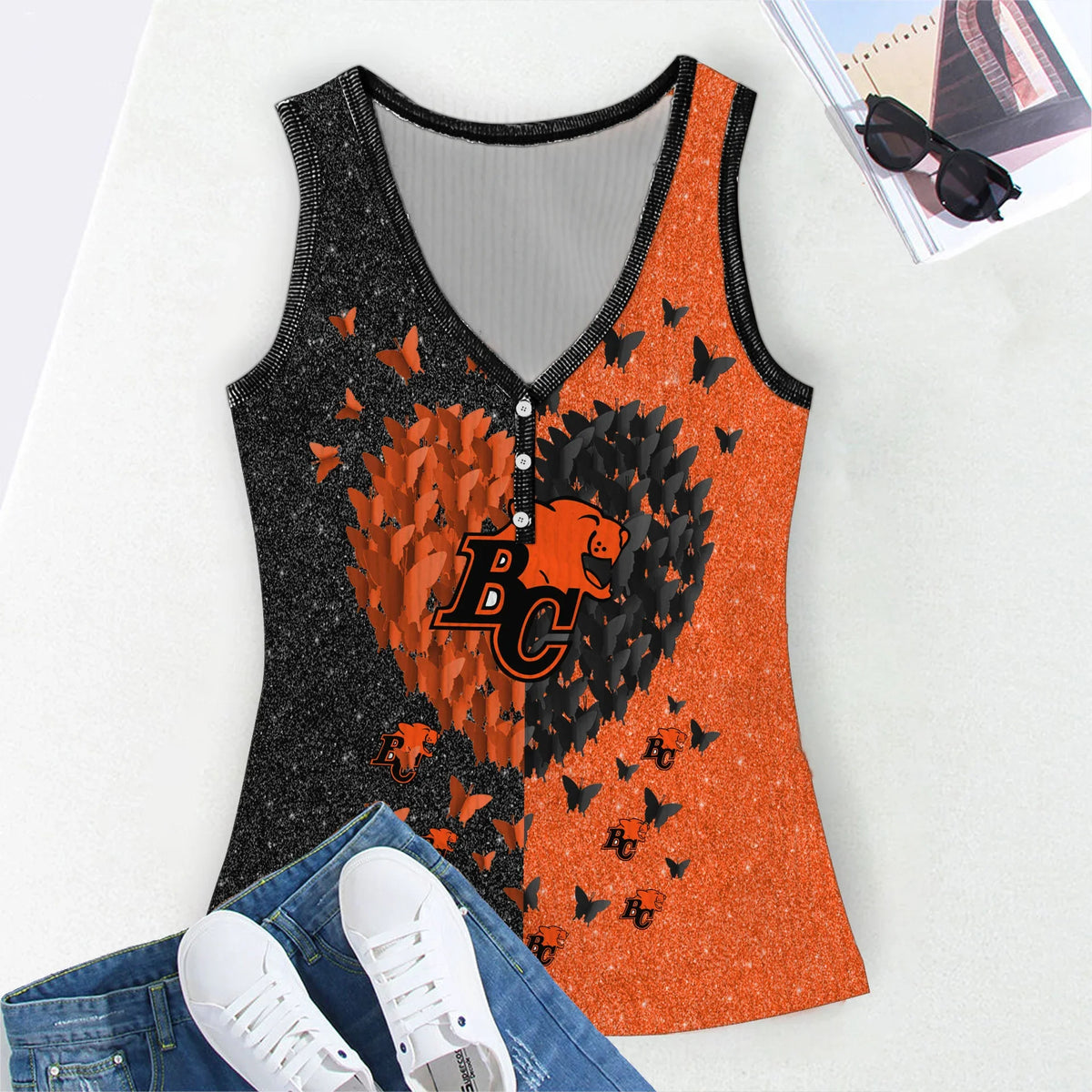 [FAN EXCLUSIVE] NEW CUSTOMIZED CFL05 BCL BC LIONS WOMEN'S V-NECK TANK TOP