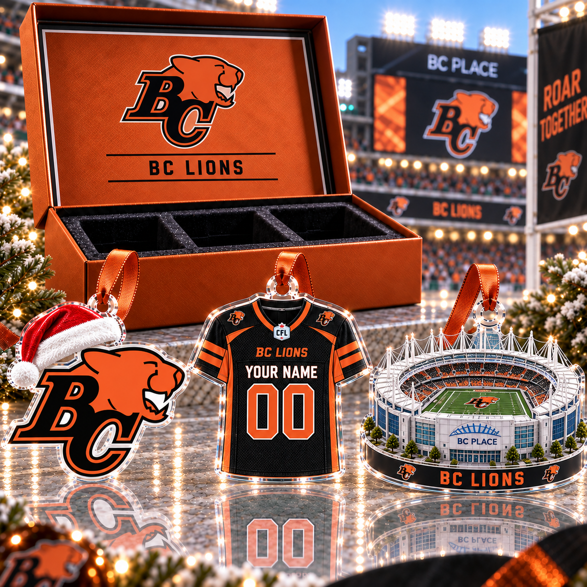 [FULL SET 3 ITEMS - NO BOX] NEW CUSTOMIZED CFL05 BCL BC LIONS CHRISTMAS ACRYLIC ORNAMENT