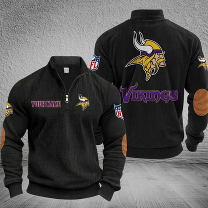 [SPECIAL OFFER] NEW CUSTOMIZED NFL05 MVK MINNESOTA VIKINGS MULTICOLOR STRIPED QUATER ZIP SWEATSHIRT