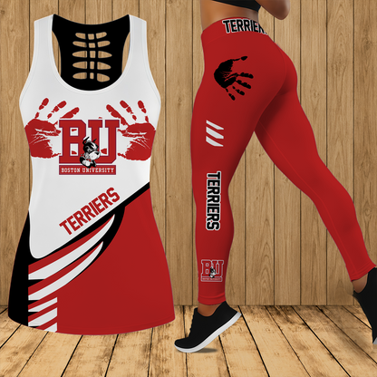 [FAN FAVORITE] NEW CUSTOMIZED NCAA MFF05 BUT BOSTON UNIVERSITY TERRIERS HOLLOW TANK TOP & LEGGINGS SET