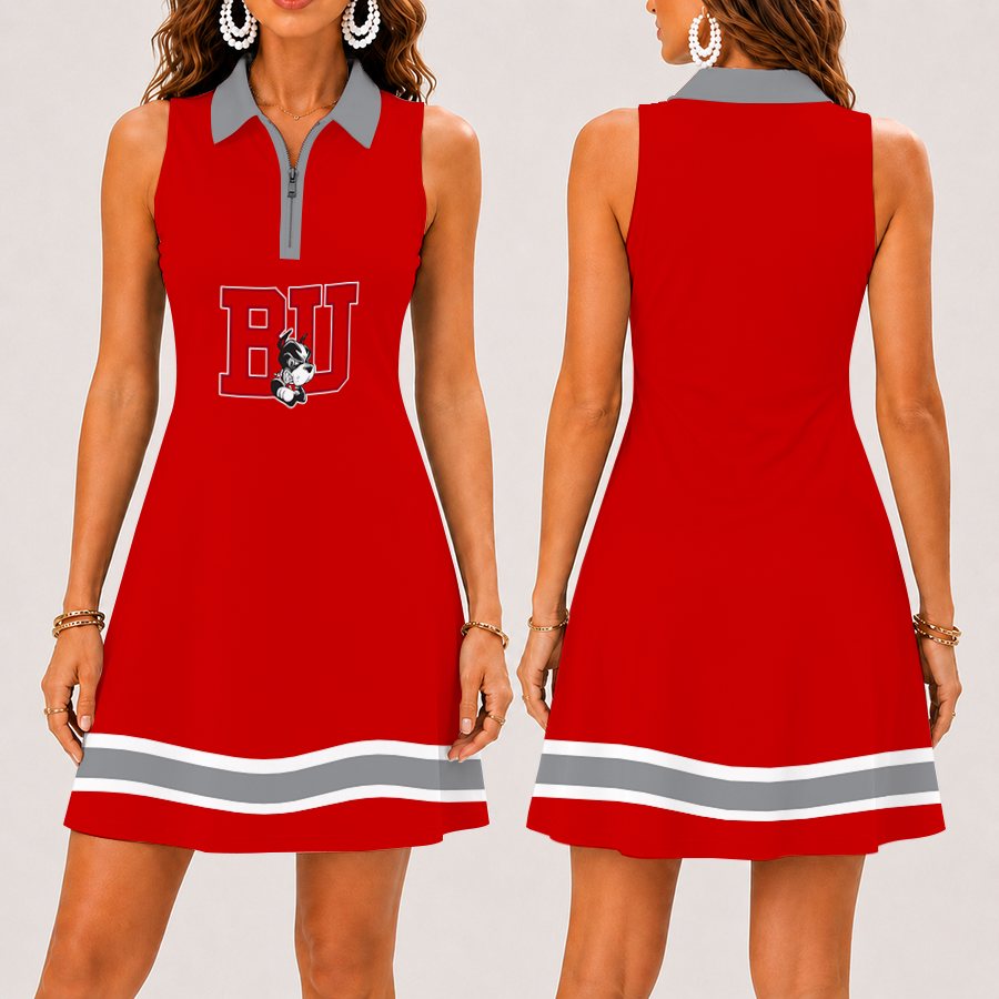 [FAN FAVORITE] NEW CUSTOMIZED NCAA MFF05 BUT BOSTON UNIVERSITY TERRIERS WOMEN'S ZIP SLEEVELESS POLO DRESS