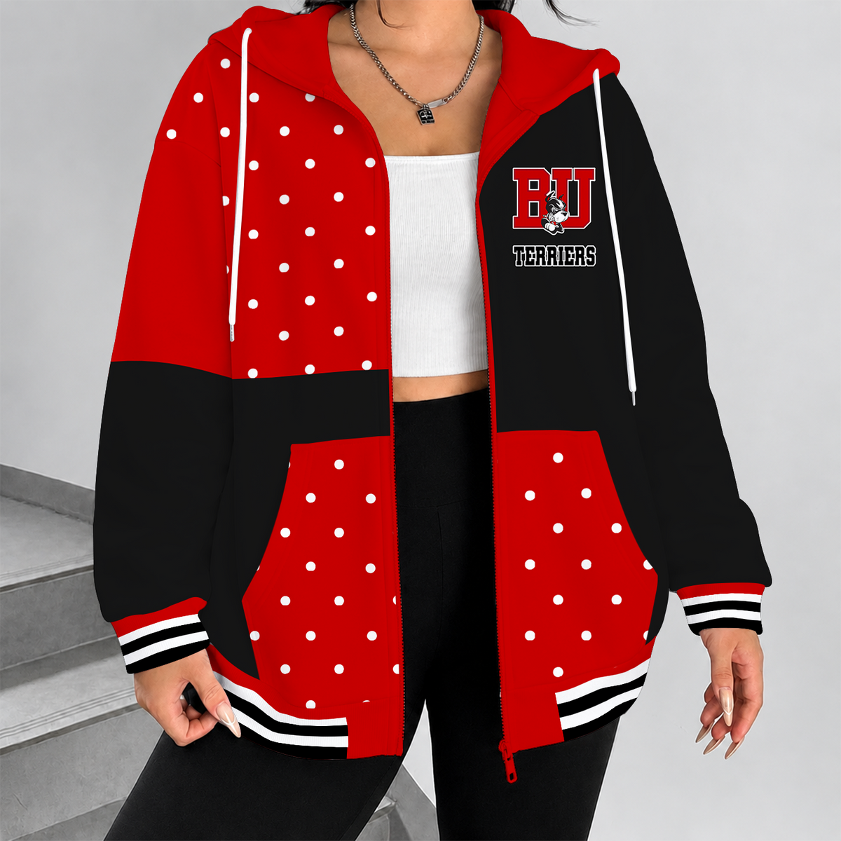 [FAN FAVORITE] NEW CUSTOMIZED NCAA MFF05 BUT BOSTON UNIVERSITY TERRIERS STRAPPY ZIP HOODIE