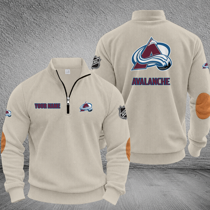 [SUPER SALE] NEW CUSTOMIZED NHL05 CAL COLORADO AVALANCHE MULTICOLOR STRIPED QUATER ZIP SWEATSHIRT