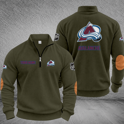 [SUPER SALE] NEW CUSTOMIZED NHL05 CAL COLORADO AVALANCHE MULTICOLOR STRIPED QUATER ZIP SWEATSHIRT
