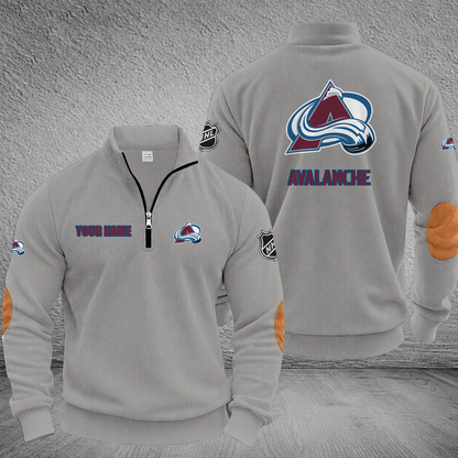 [SUPER SALE] NEW CUSTOMIZED NHL05 CAL COLORADO AVALANCHE MULTICOLOR STRIPED QUATER ZIP SWEATSHIRT