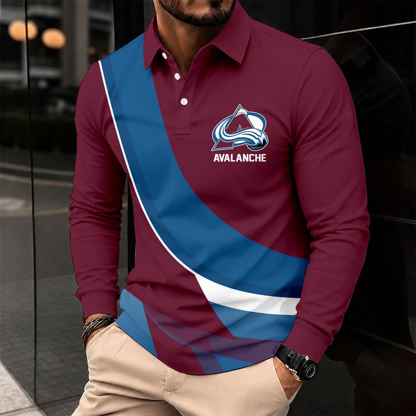 [SUPER SALE] NEW CUSTOMIZED NHL05 CAL COLORADO AVALANCHE MEN LONG SLEEVE POLO