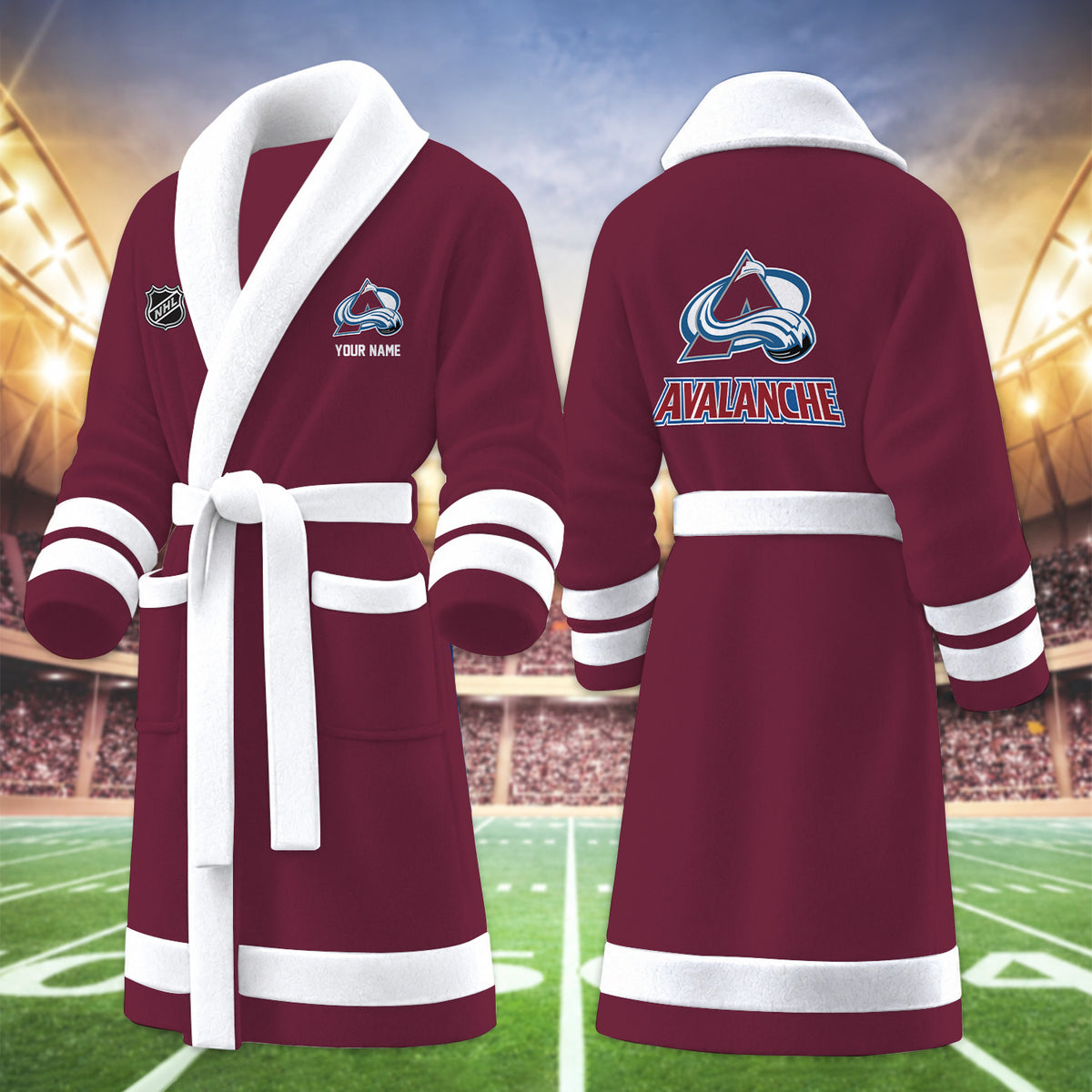[SUPER SALE] NEW CUSTOMIZED NHL05 CAL COLORADO AVALANCHE MULTICOLOR FLEECE BATHROBE
