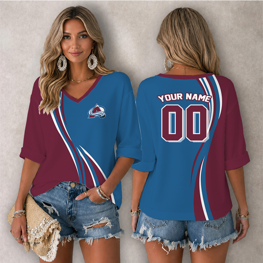 [SUPER SALE] NEW CUSTOMIZED NHL05 CAL COLORADO AVALANCHE WOMEN'S HEART V-NECK LONG SLEEVE SHIRT