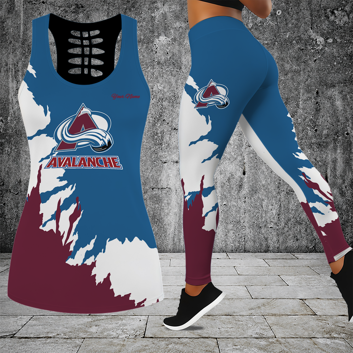 [SUPER SALE] NEW CUSTOMIZED NHL05 CAL COLORADO AVALANCHE HOLLOW TANK TOP & LEGGINGS SET