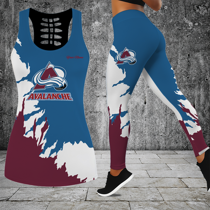 [SUPER SALE] NEW CUSTOMIZED NHL05 CAL COLORADO AVALANCHE HOLLOW TANK TOP & LEGGINGS SET