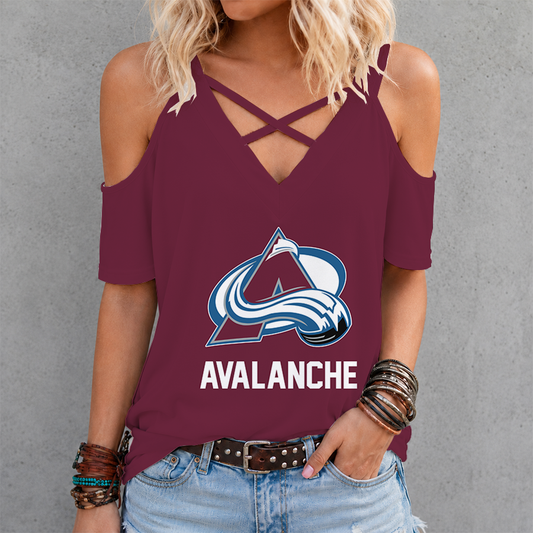 [SUPER SALE] NEW CUSTOMIZED NHL05 CAL COLORADO AVALANCHE CRISS CROSS V-NECK TOP