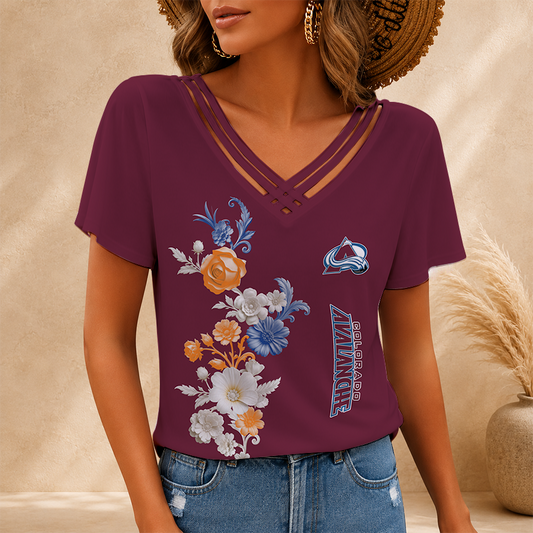 [SUPER SALE] NEW CUSTOMIZED NHL05 CAL COLORADO AVALANCHE V-NECK SHIRT