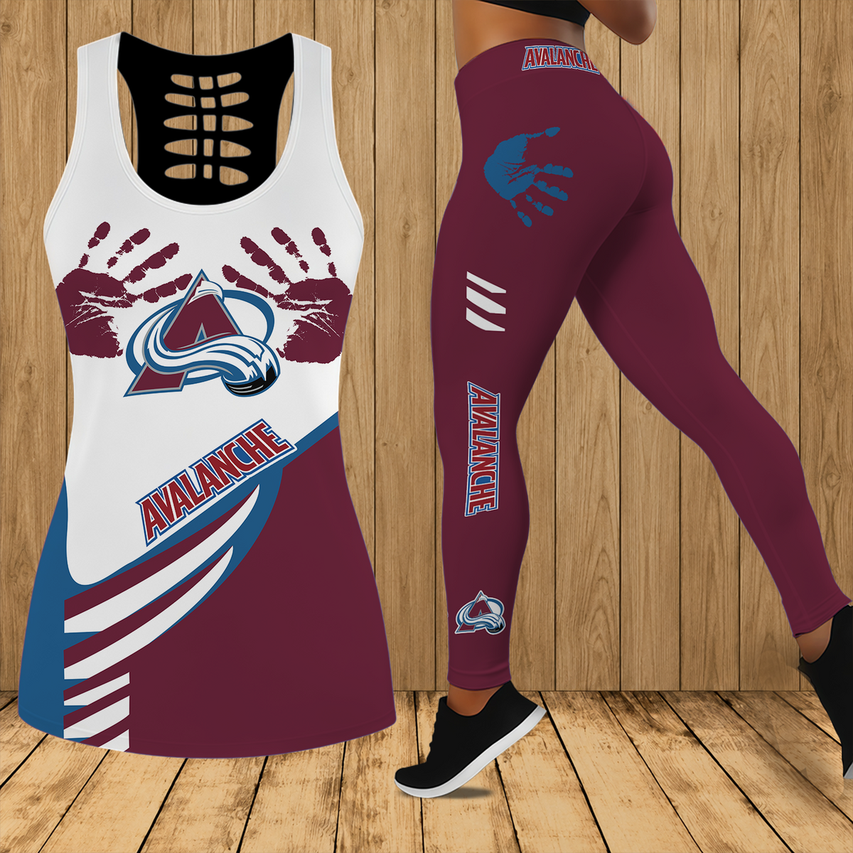 [SUPER SALE] NEW CUSTOMIZED NHL05 CAL COLORADO AVALANCHE HOLLOW TANK TOP & LEGGINGS SET