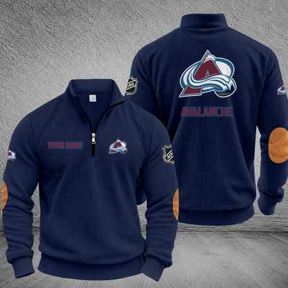 [SUPER SALE] NEW CUSTOMIZED NHL05 CAL COLORADO AVALANCHE MULTICOLOR STRIPED QUATER ZIP SWEATSHIRT