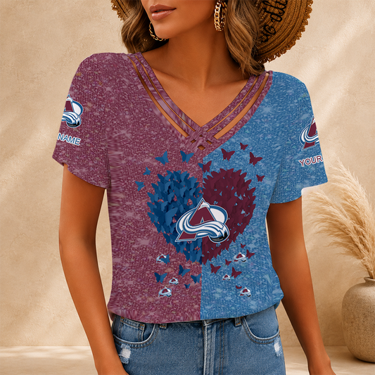 [SUPER SALE] NEW CUSTOMIZED NHL05 CAL COLORADO AVALANCHE V-NECK SHIRT