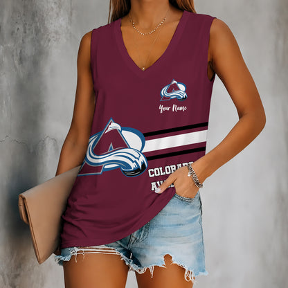 [SUPER SALE] NEW CUSTOMIZED NHL05 CAL COLORADO AVALANCHE WOMEN'S V-NECK TANK TOP