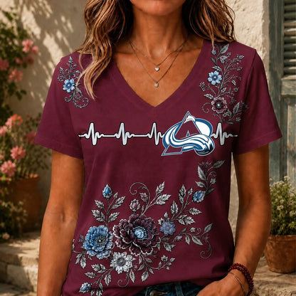 [SUPER SALE] NEW CUSTOMIZED NHL05 CAL COLORADO AVALANCHE V-NECK FEMALE SHIRT
