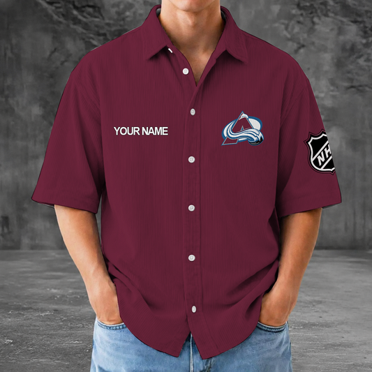 [SUPER SALE] NEW CUSTOMIZED NHL05 CAL COLORADO AVALANCHE SEERSUCKER BUTTON SHIRT
