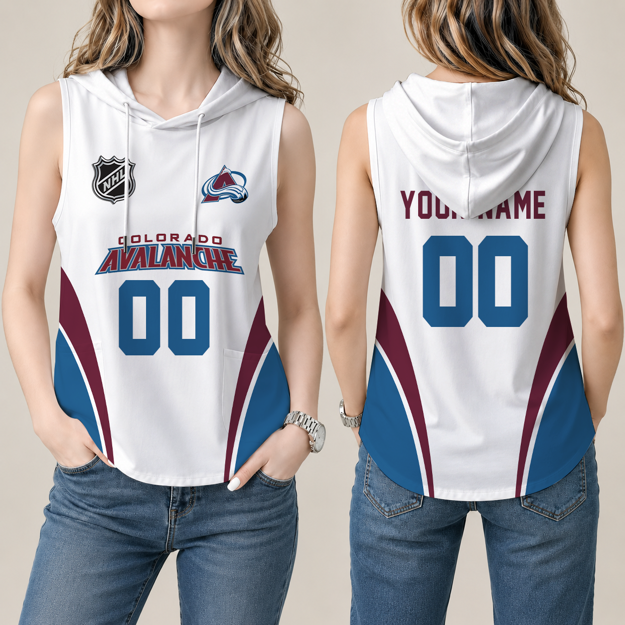 [SUPER SALE] NEW CUSTOMIZED NHL05 CAL COLORADO AVALANCHE WOMEN'S SLEEVELESS HOODED POCKET TANK TOP